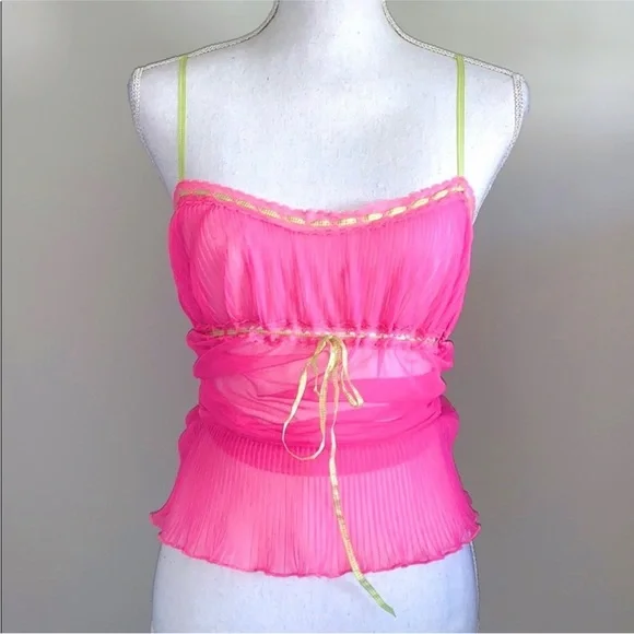 Vintage y2k Victoria Secret Large Pink Green Sheer Milkmaid Babydoll Slip Dress - Picture 15 of 17